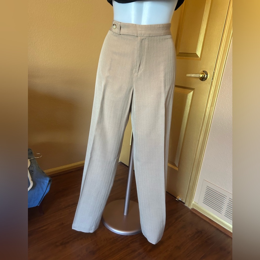 Lauren by Ralph Lauren High-Rise Straight Leg Dress Pants in Subtle Pinstripe.